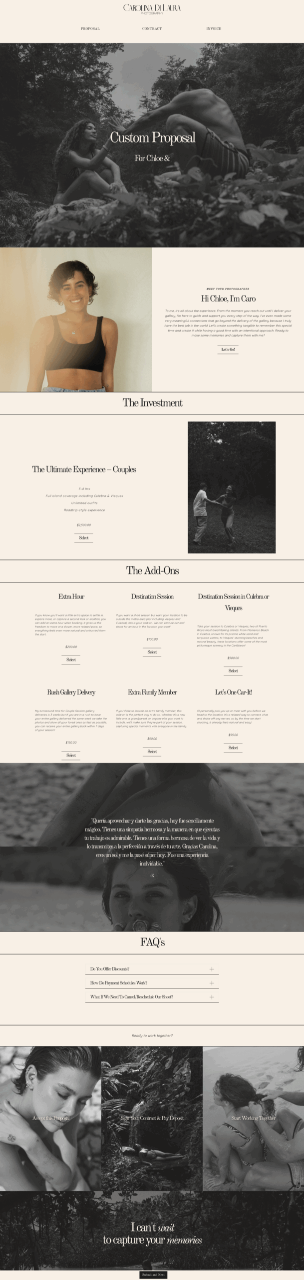 A custom proposal for an adventure elopement photographer